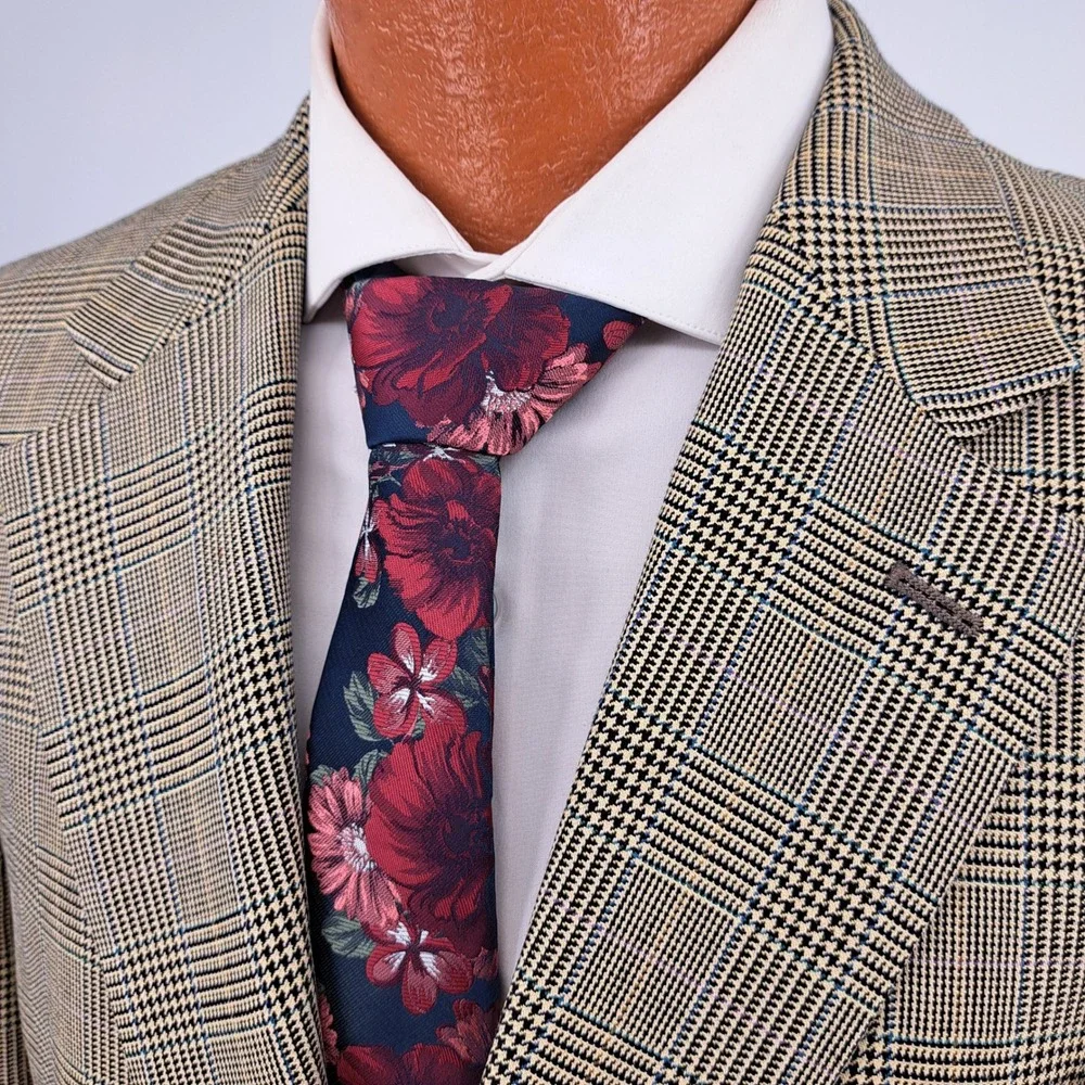Lauren Ralph Lauren Mens 44R Silk Wool Blend Glen Plaid Blazer Sport Coat Beige
